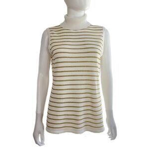 Sutton Studio Gold Stripes Sleeveless Turtle Neck Sweater